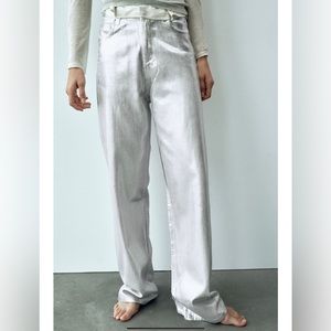 NWT ZARA High-waisted Jeans Metallic